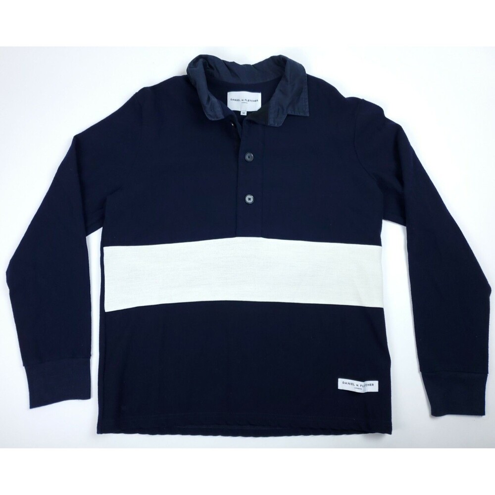 MEDIUM Daniel w. Fletcher 4-Button Rugby Paneled Navy Blue Long Sleeve Shirt